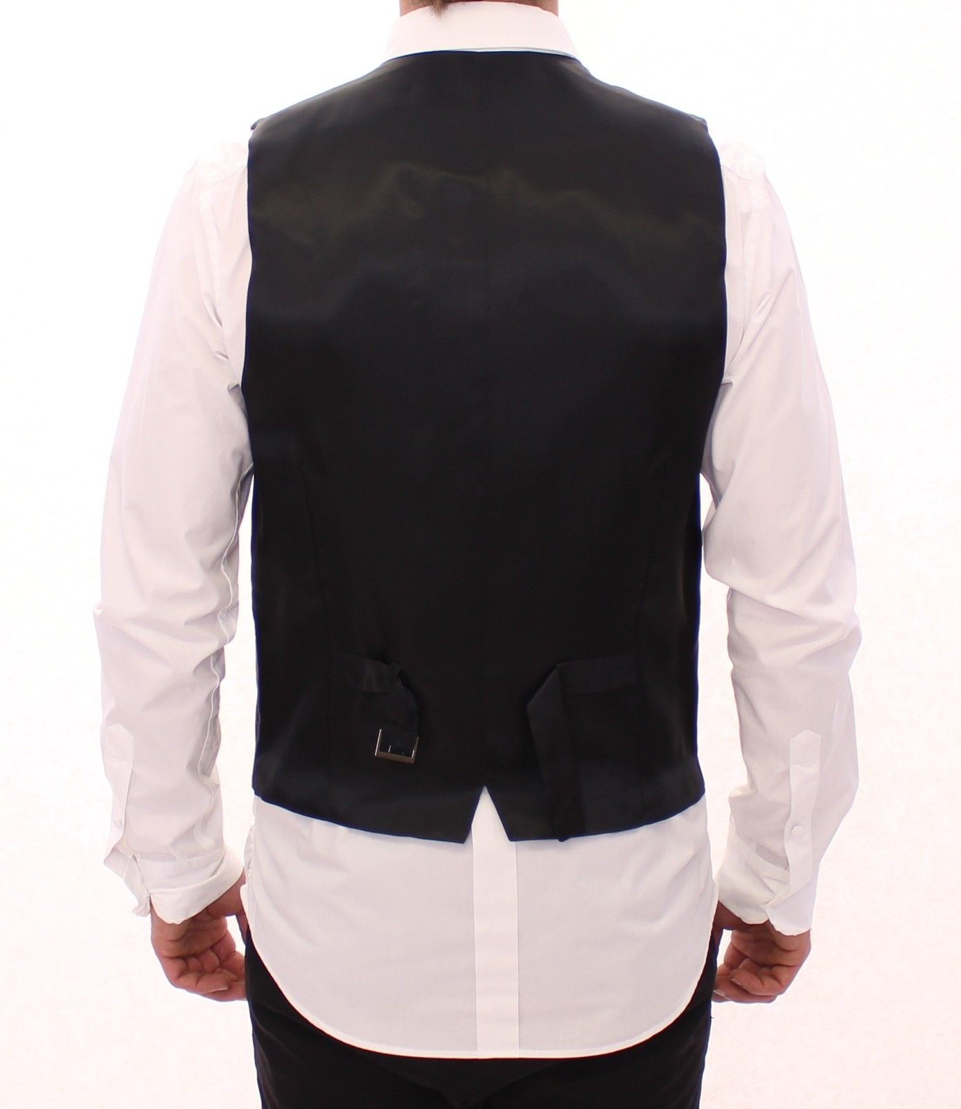 Gray Striped Wool Single Breasted Vest