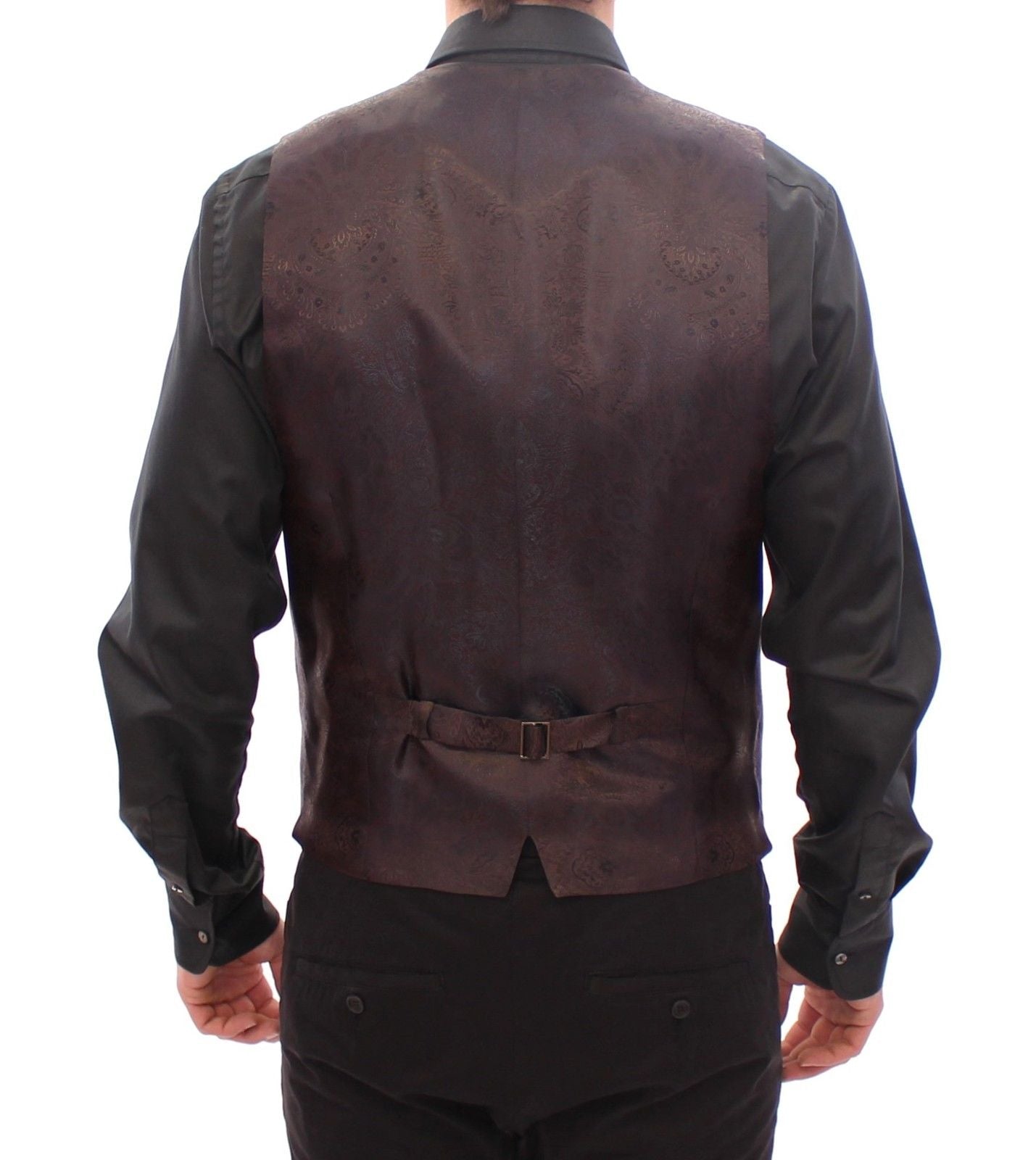 Brown Check Wool Single Breasted Vest