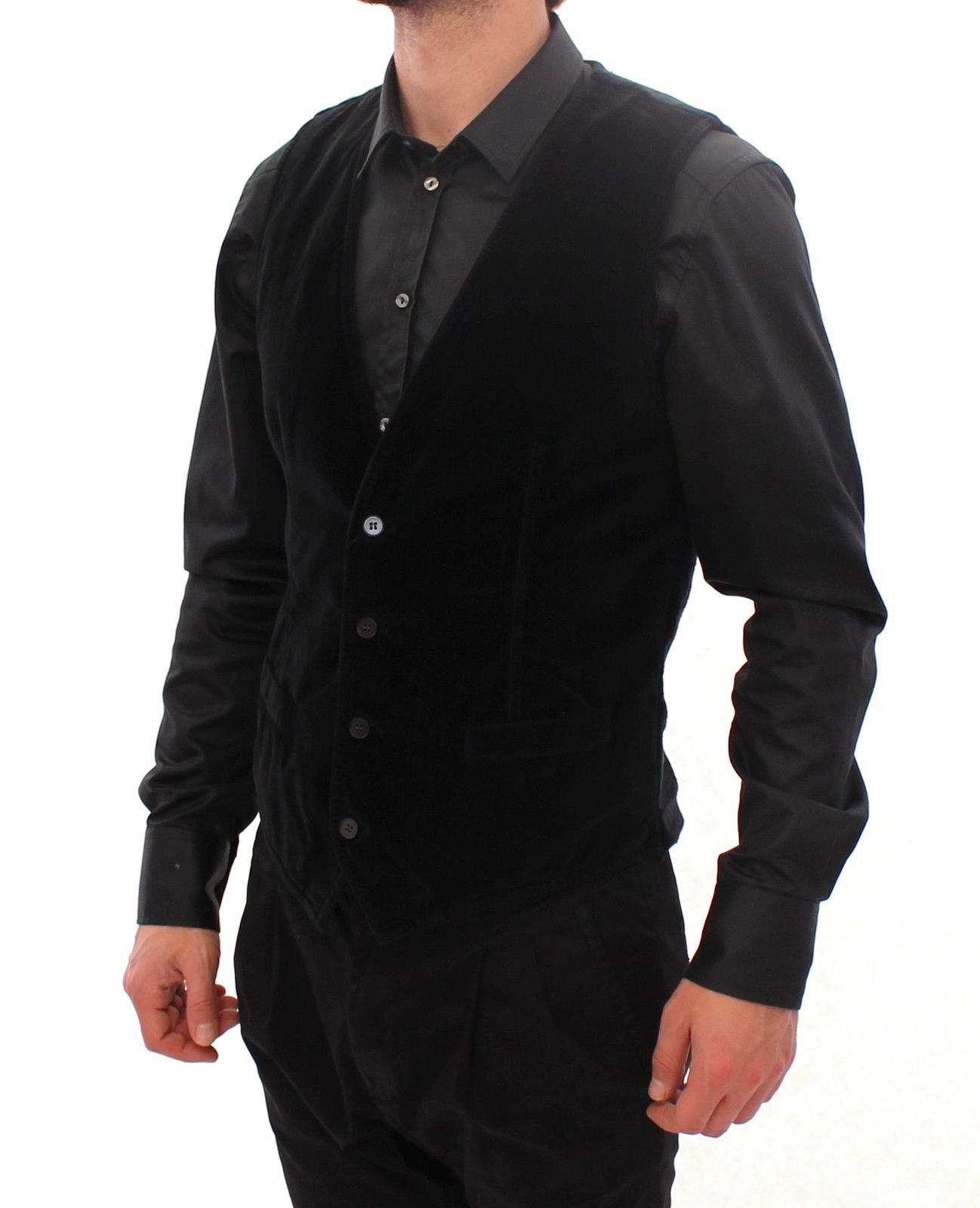 Black Cotton Single Breasted Vest Gilet