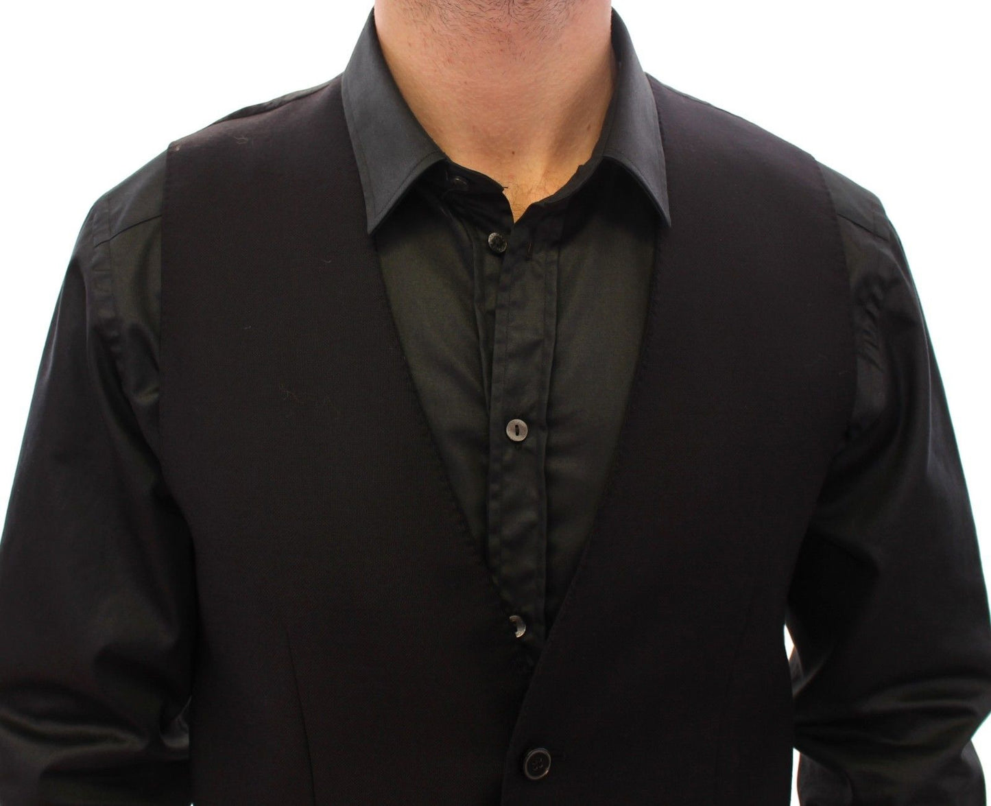 Black Wool Single Breasted Vest Gilet