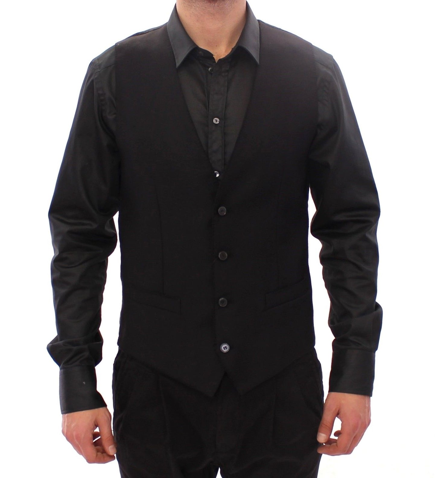 Black Wool Single Breasted Vest Gilet