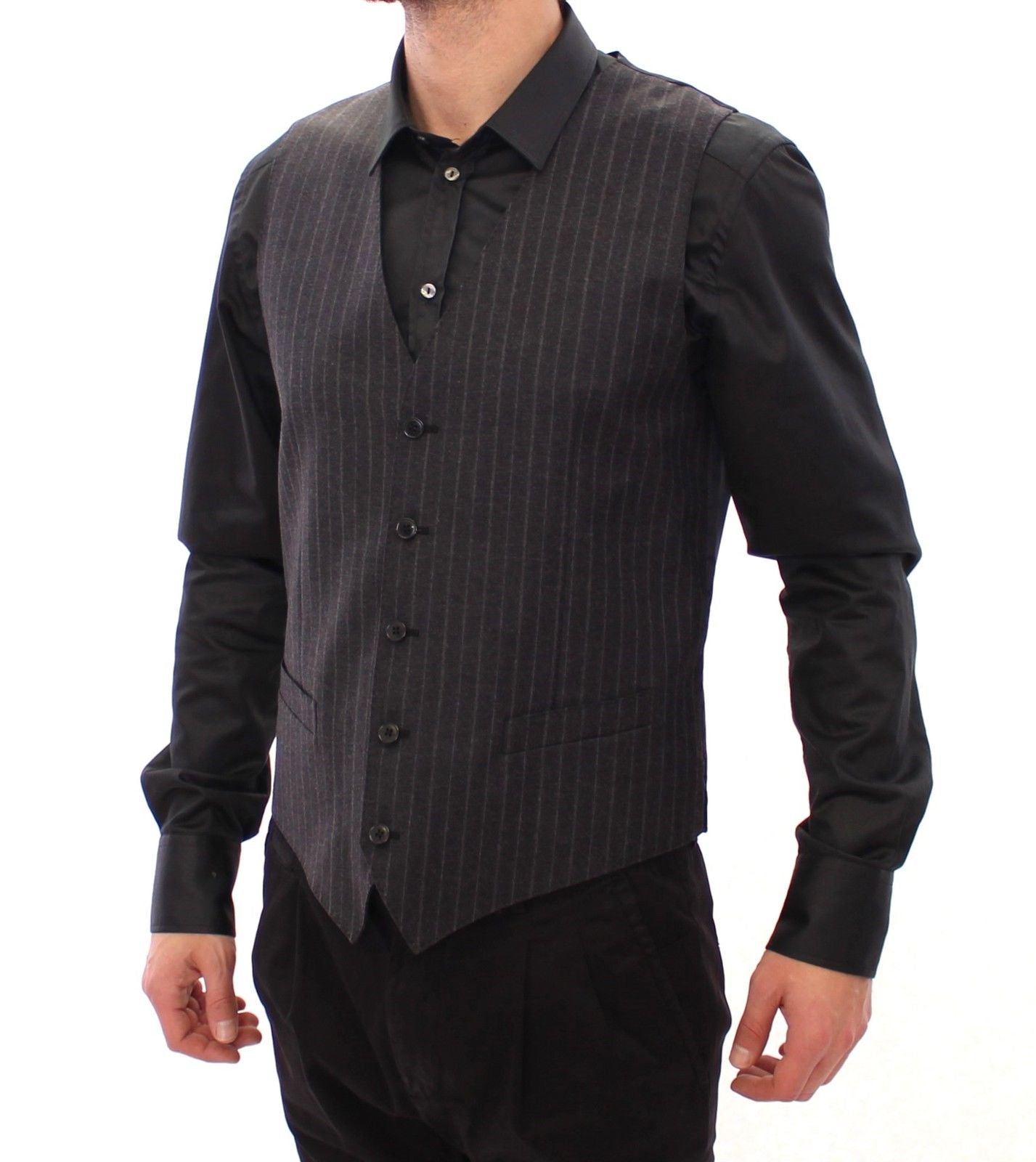 Gray Striped Wool Logo Vest Gilet Weste