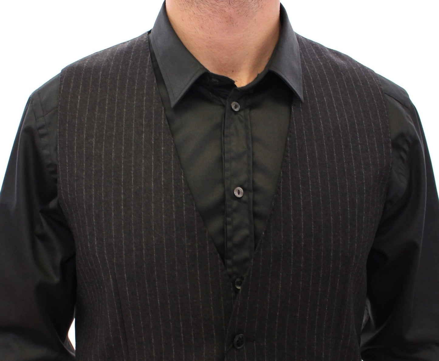 Gray Striped Wool Logo Vest Gilet Vests