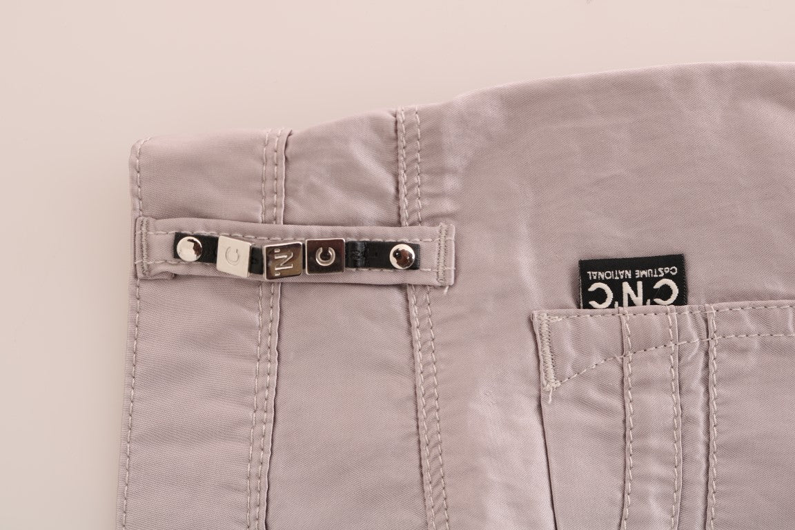 Beige Cotton Slim Fit Jeans