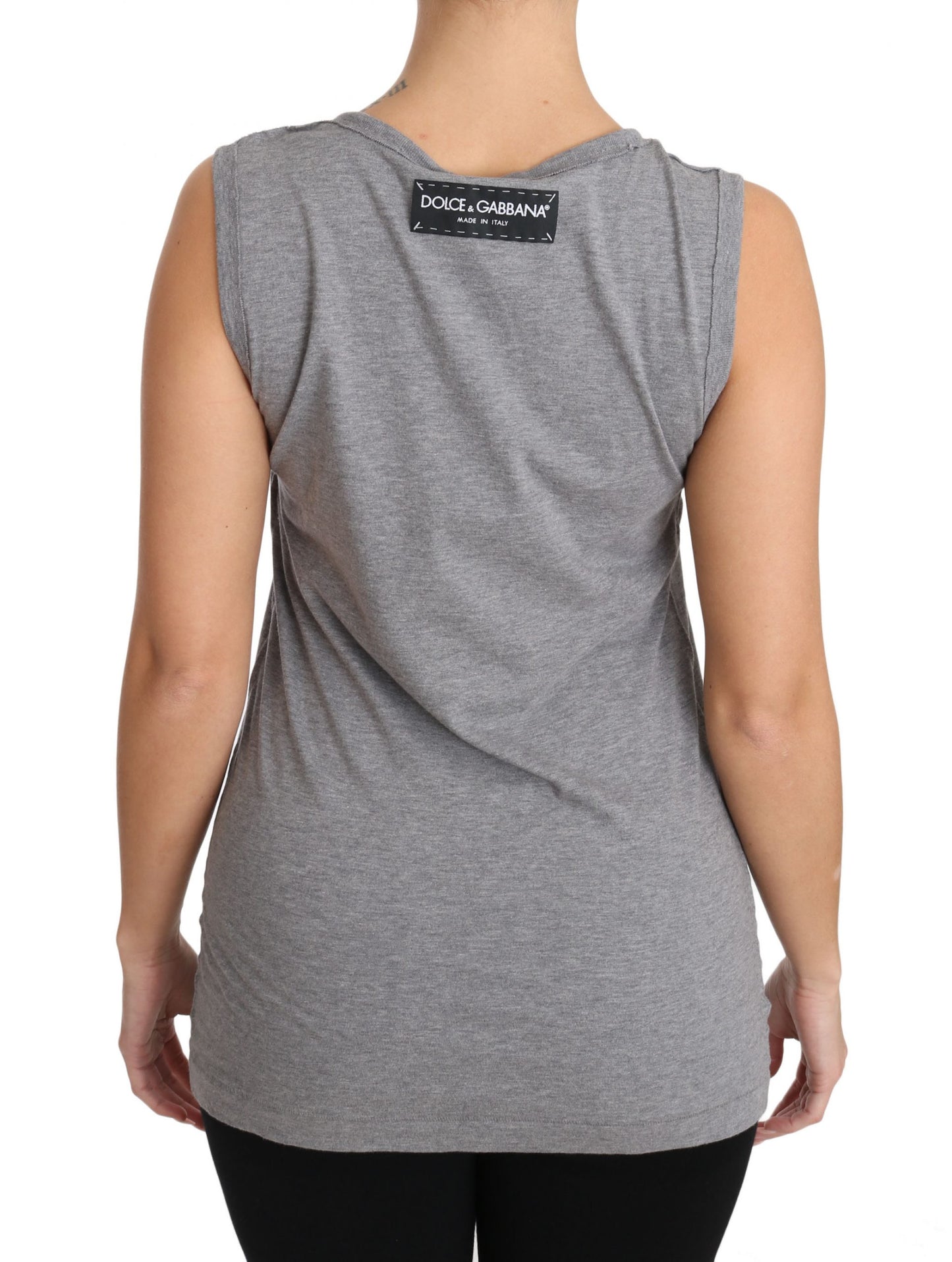 Gray Tank Top Crystal Sequined Heart T-shirt