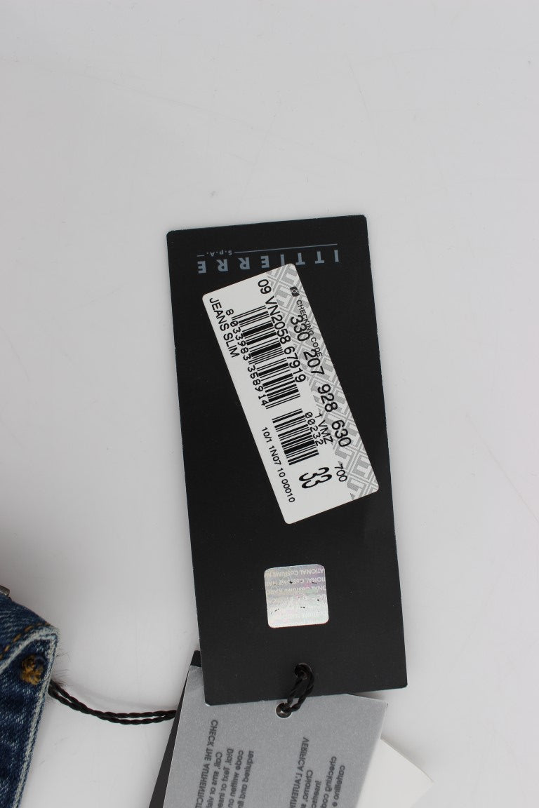 Blue Wash Paint Slim Fit Pants Jeans