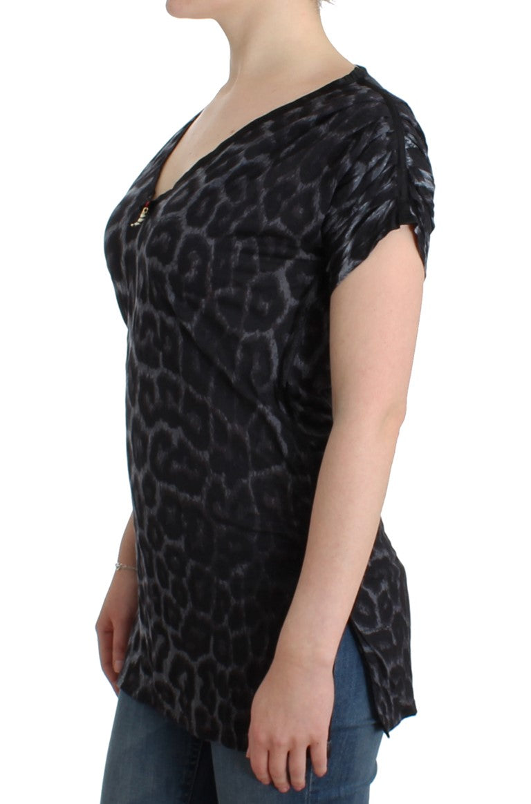 Gray leopard v-neck top