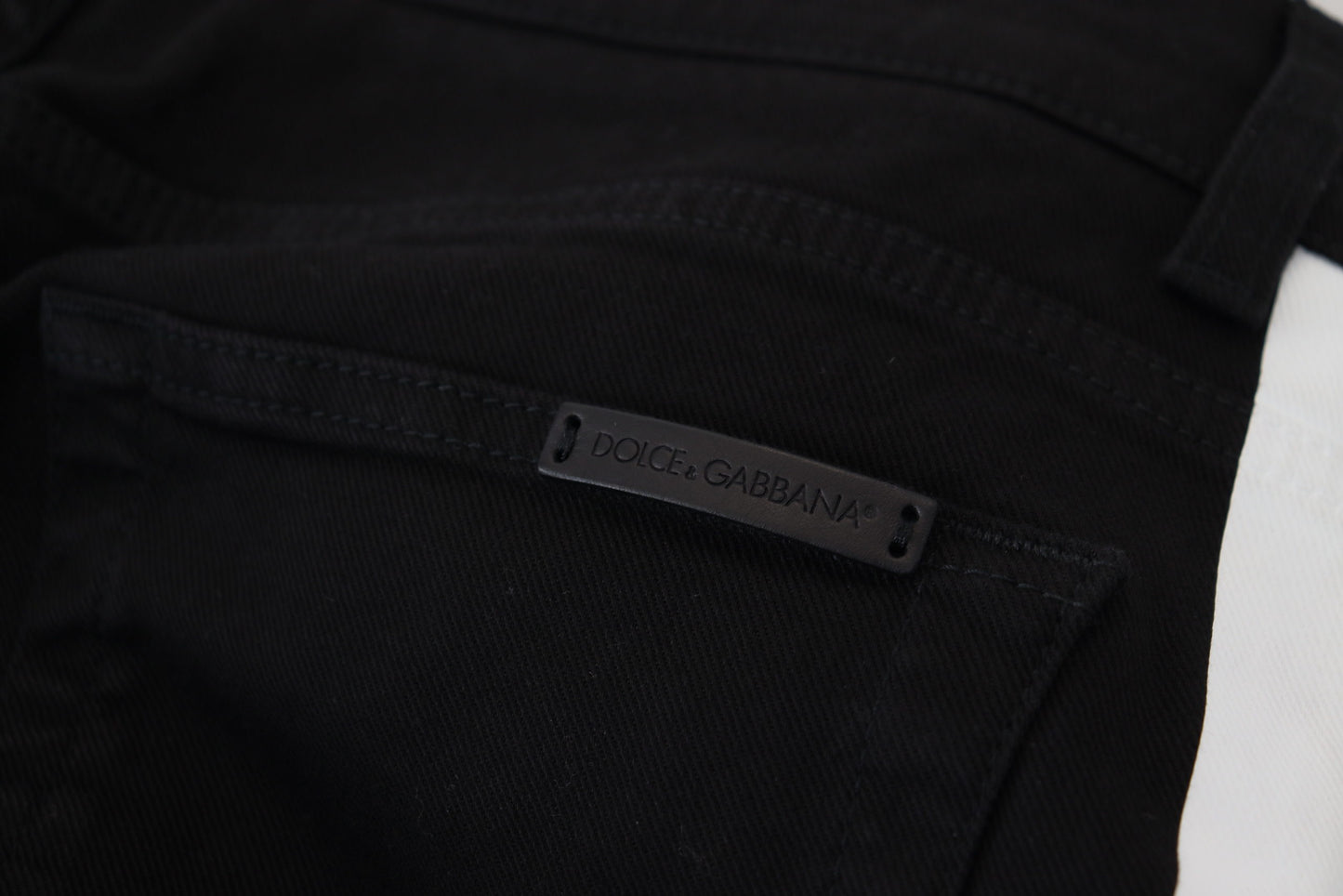 Black Cotton Crown Patch Skinny Denim Jeans