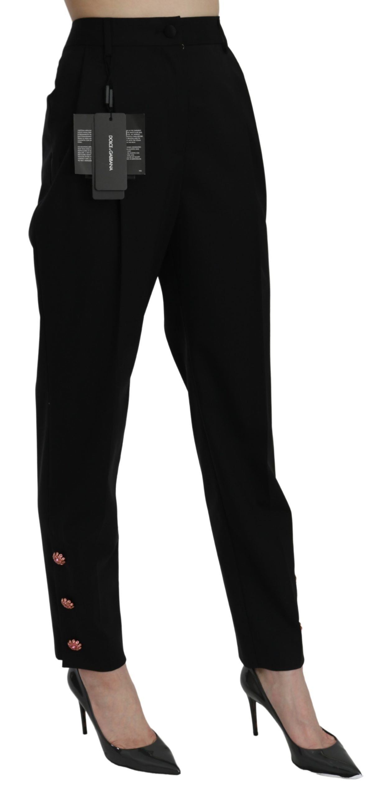 Black Crystal High Waist Trouser Cotton Pants