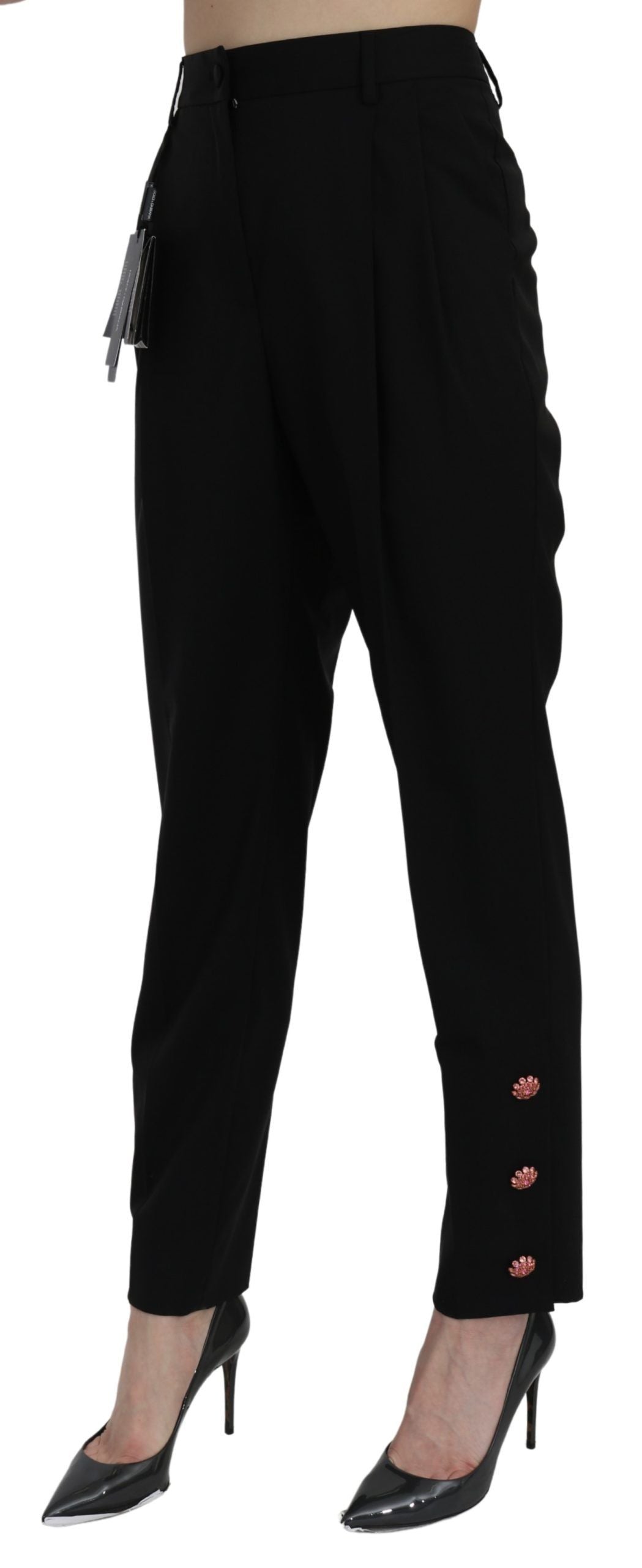Black Crystal High Waist Trouser Cotton Pants