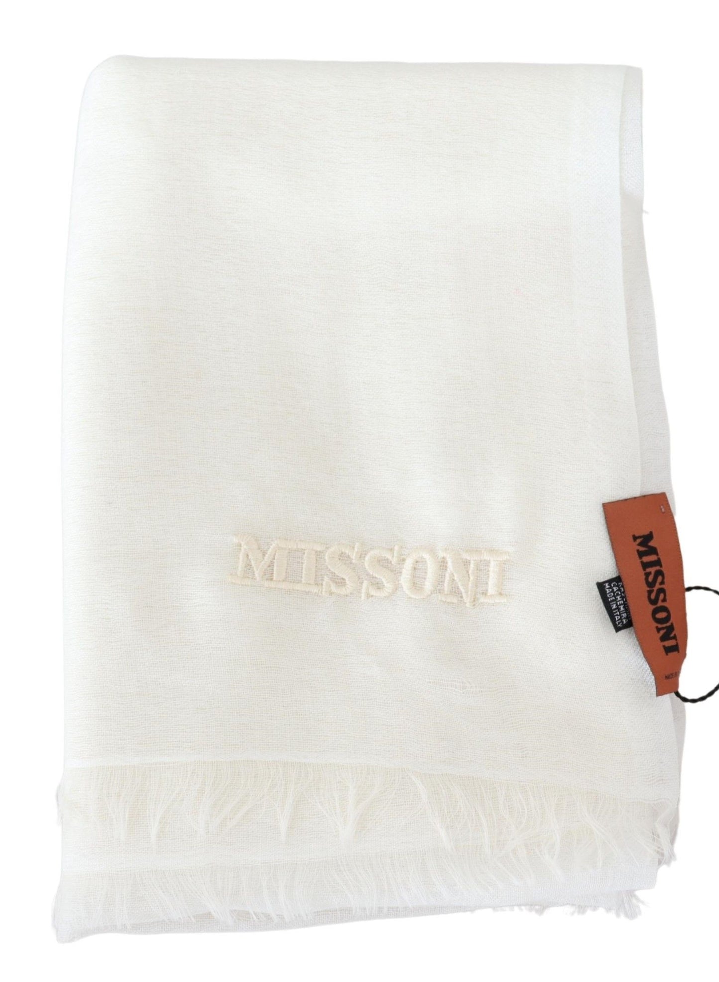 White Cashmere Unisex Neck Wrap Fringes Scarf