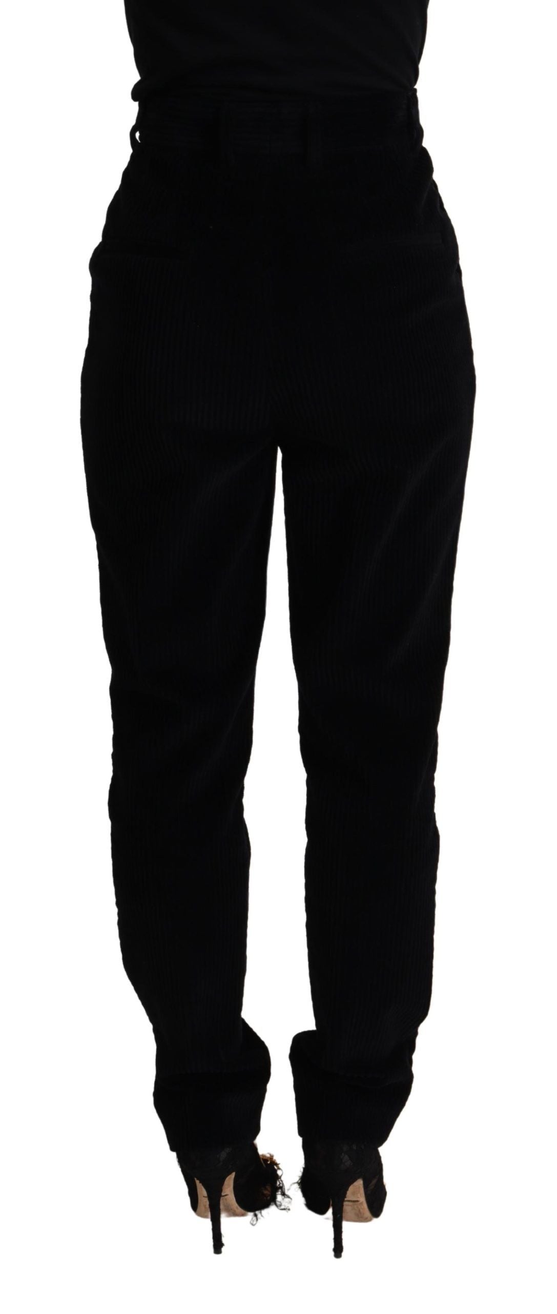 Black Corduroy High Waist Tapered Pants