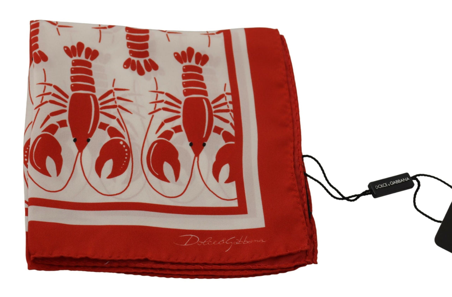 White Red DG Lobster Print Square Handkerchief Scarf