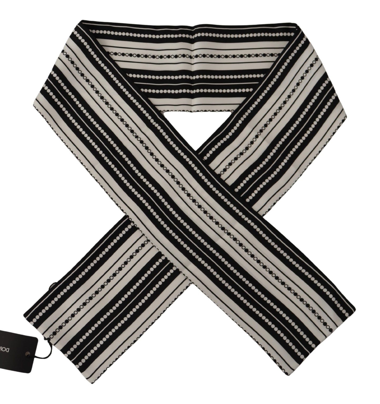 White Black Stripes Dotted Scarf Shawl Silk Scarf