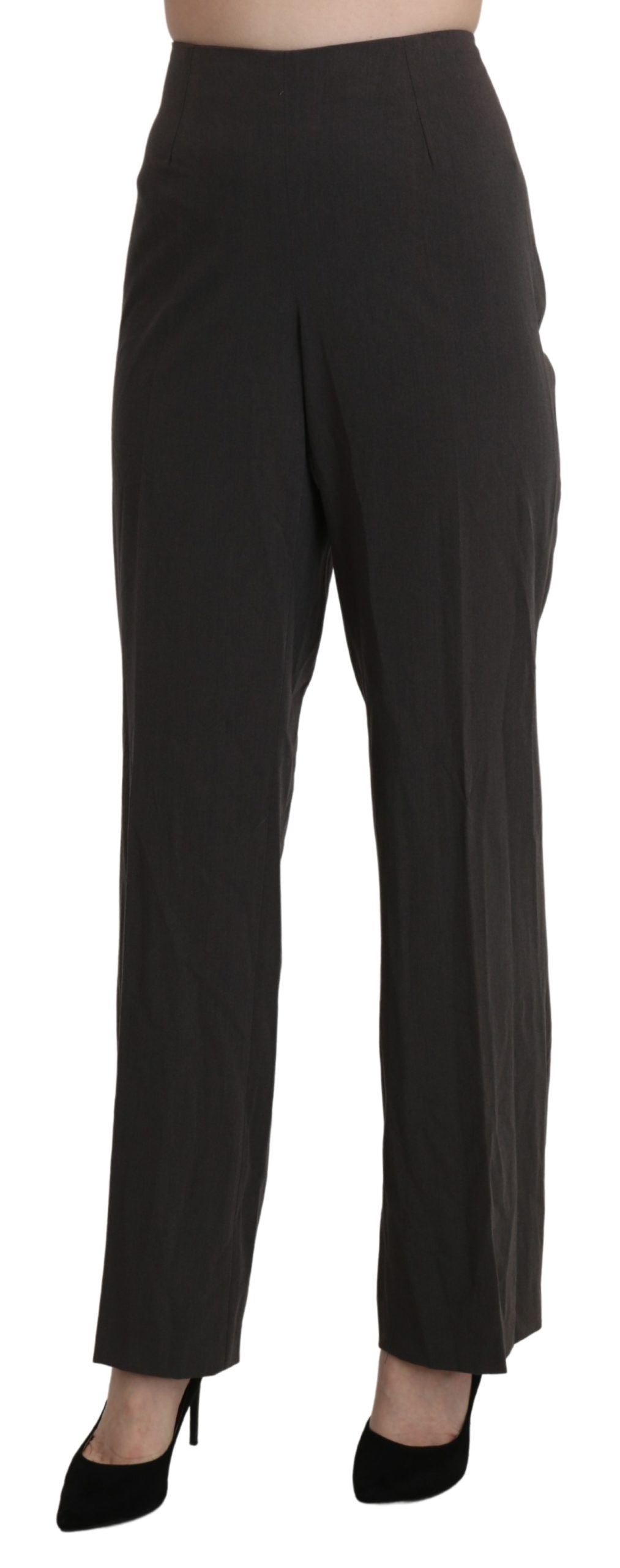 Gray High Waist Straight Dress Trouser Pants