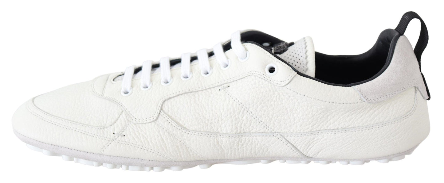 White Leather Mens Drivers Sneakers Shoes