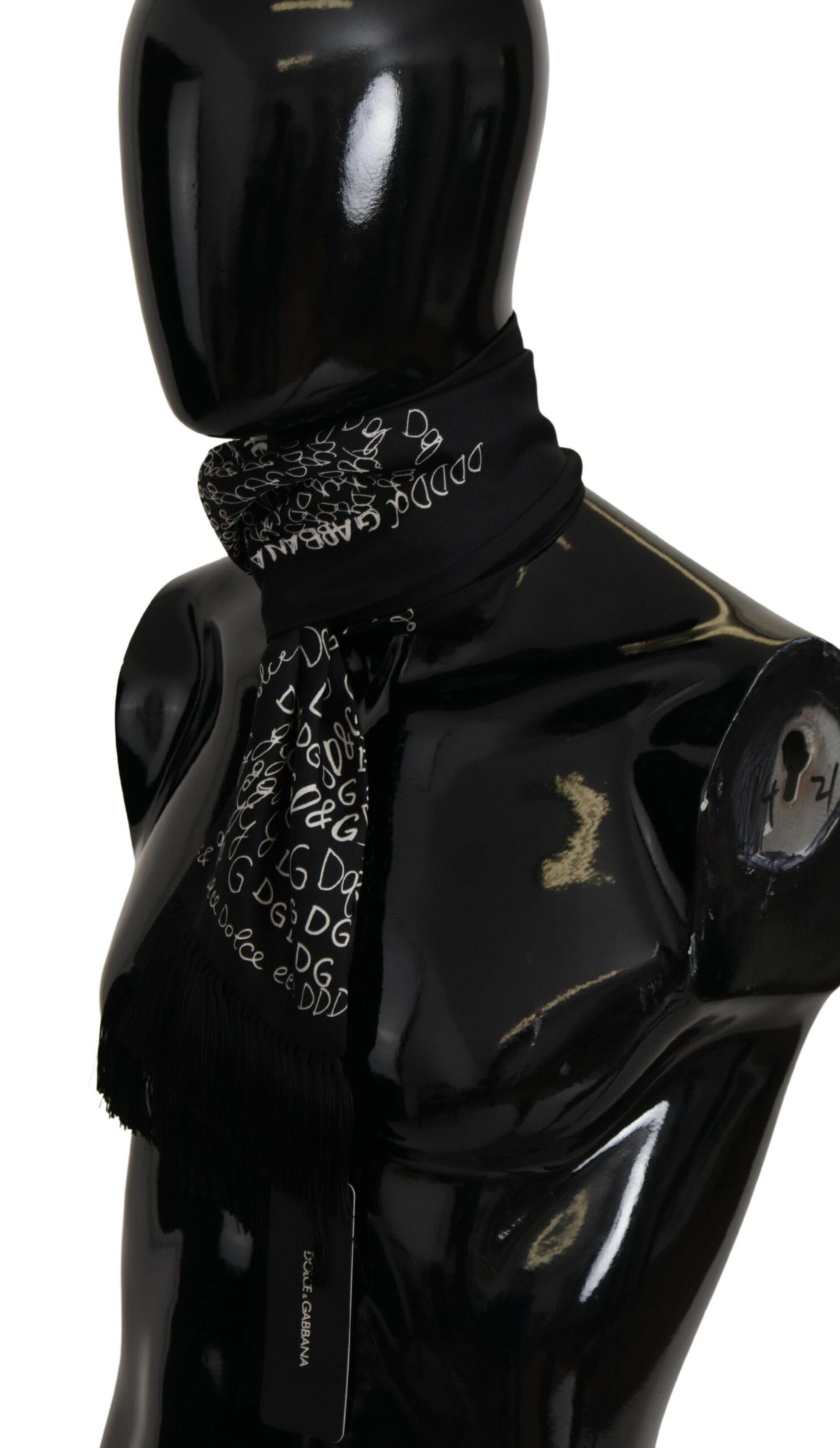 Black Doodle DG Logo Shawl Neck Wrap Fringe Scarf