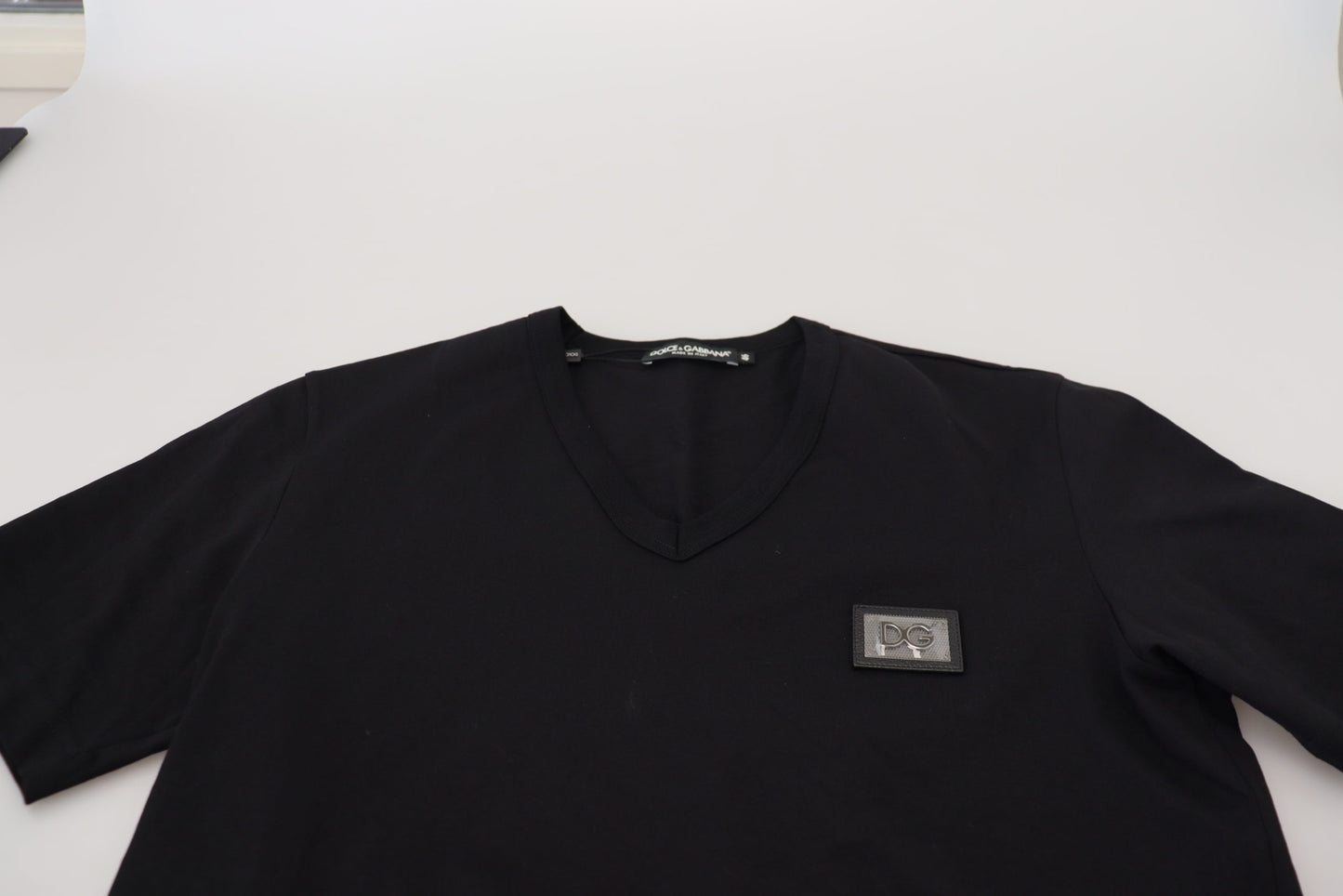 Black Cotton V-Neck Short Sleeve T-shirt