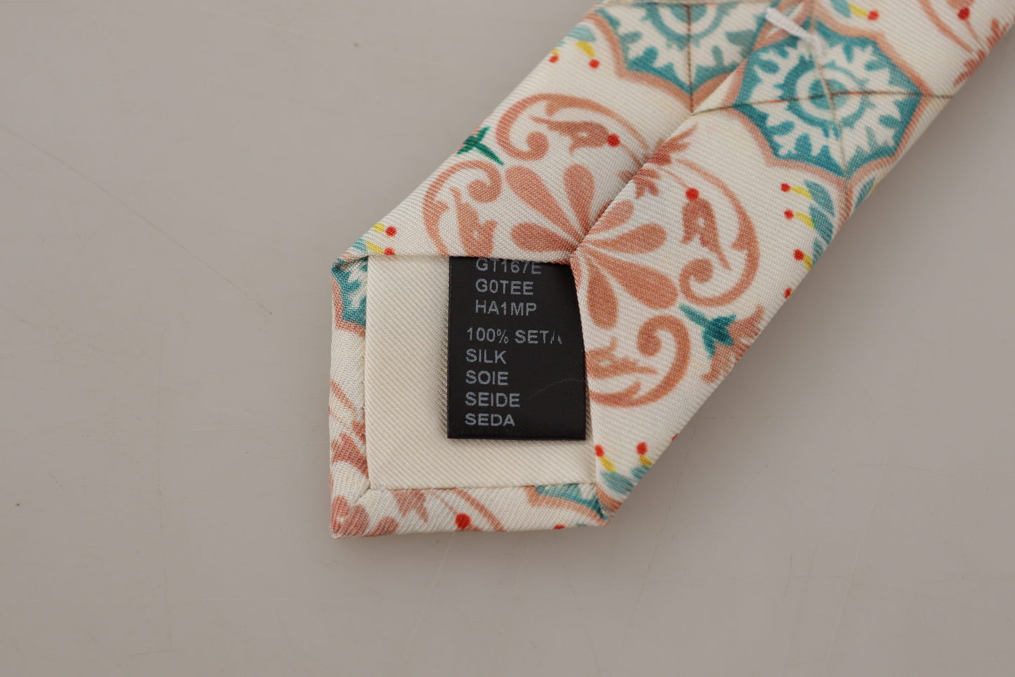 Beige Majolica Pattern Accessory 100% Silk Necktie