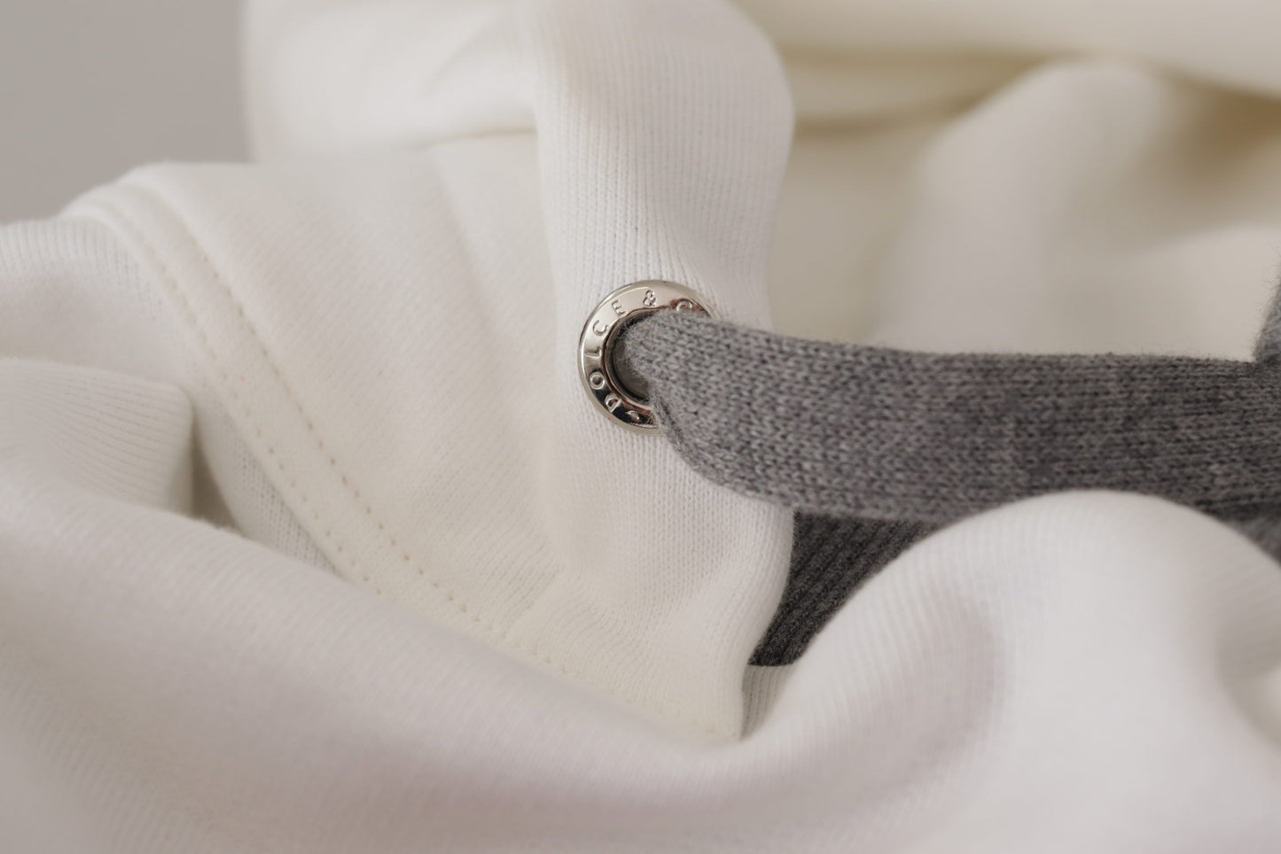 White Printed Hoodie Pullover Cotton Sweater