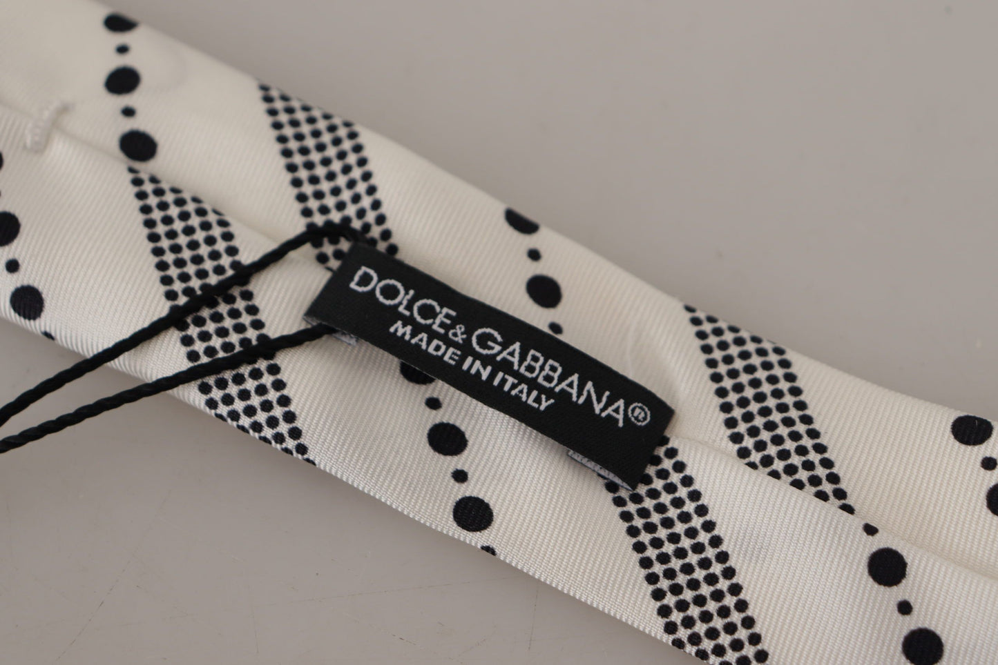 White Black Polka Dots Necktie Accessory 100% Silk