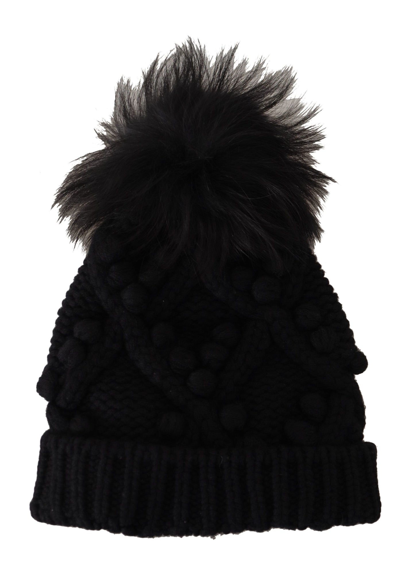 Black Cashmere Twisted knit Pompom Hat