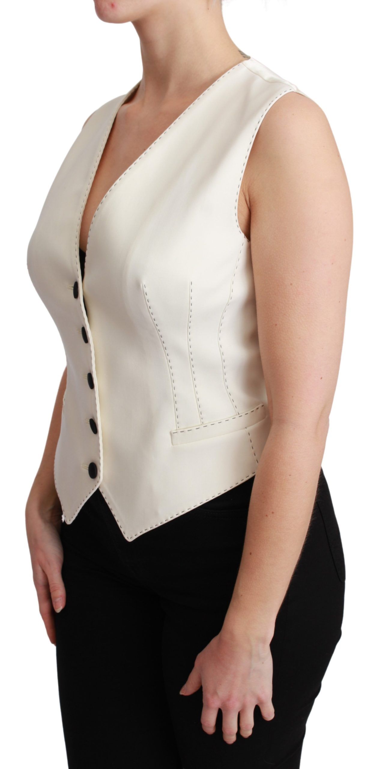White Waistcoat Sleeveless Wool Top Vest