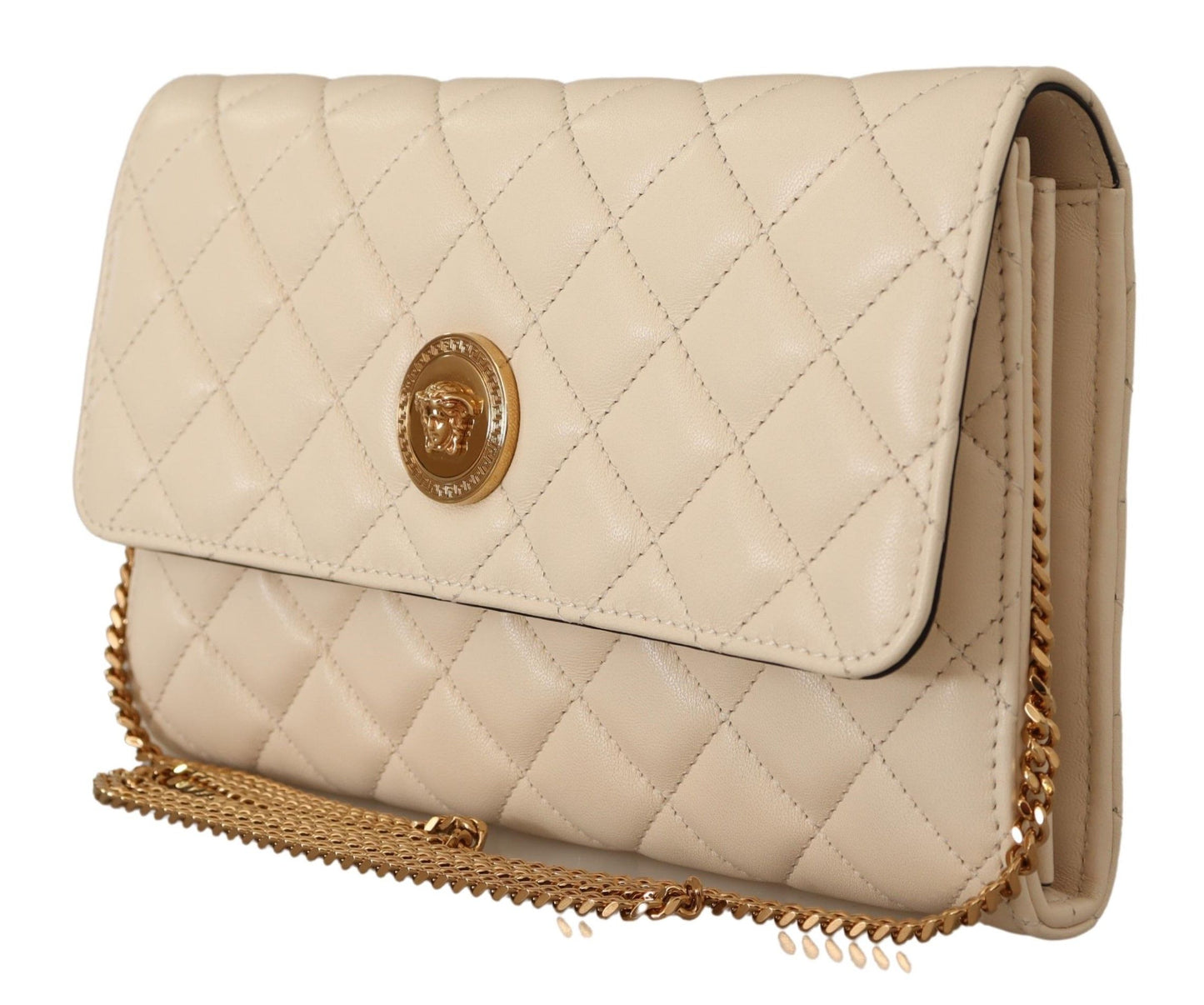White Nappa Leather Medusa Evening Bag