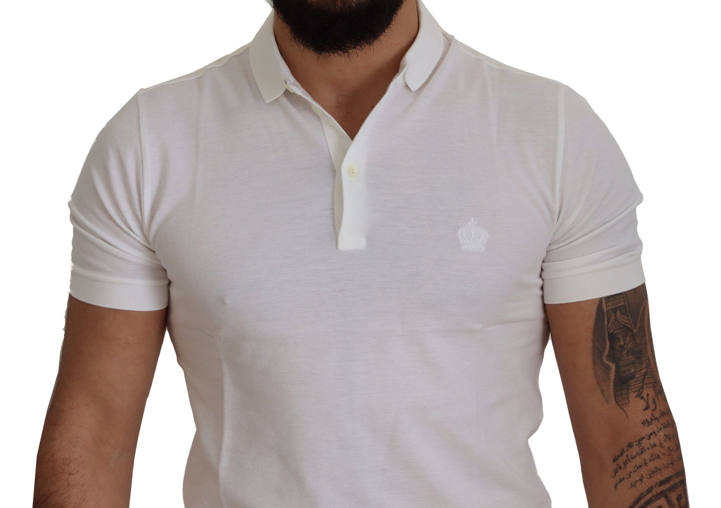 White Embroidered Crown Polo Silk T-shirt