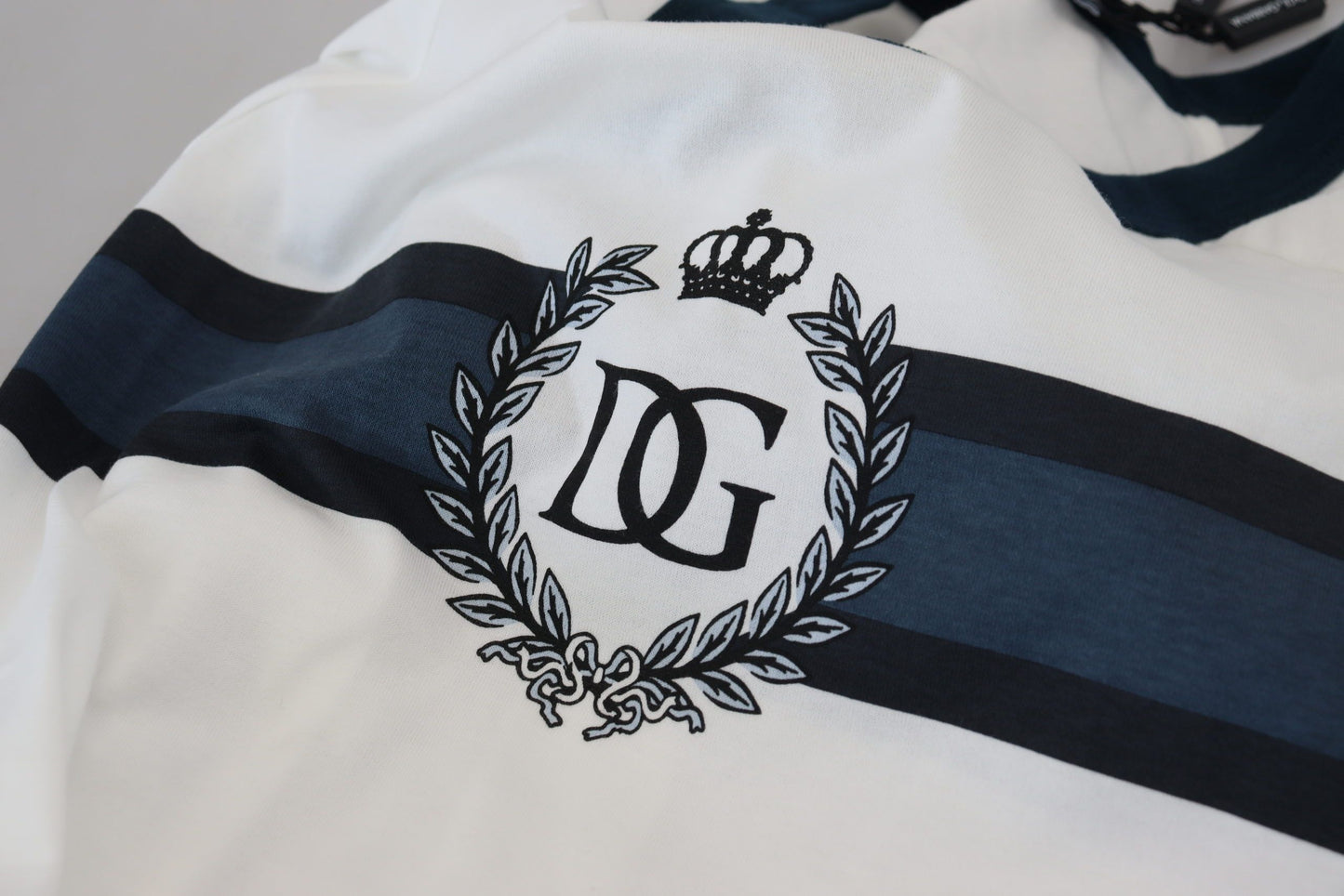 White Blue Cotton Logo Crewneck T-shirt