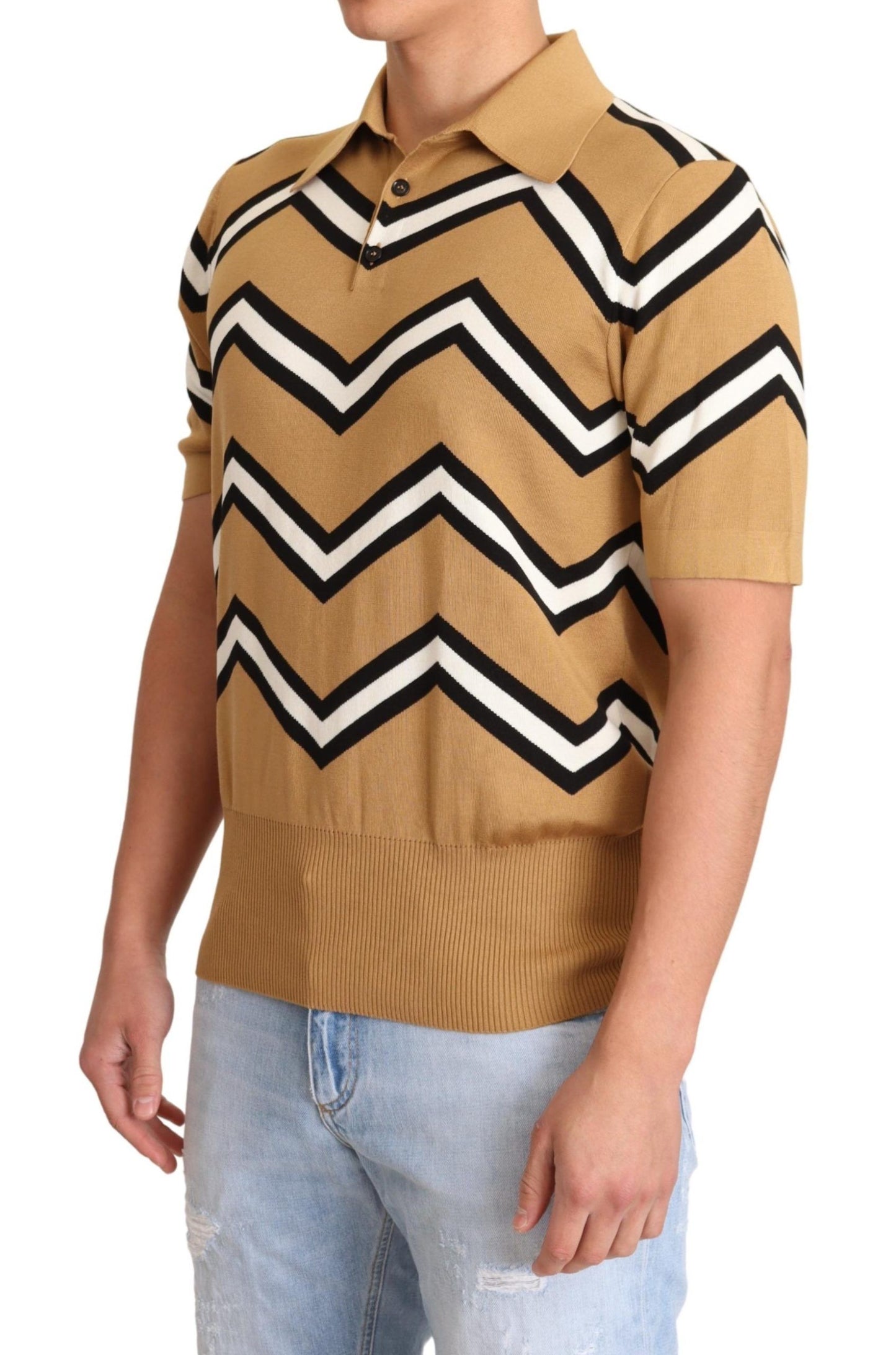 Beige Silk Short Sleeve Polo Top T-shirt