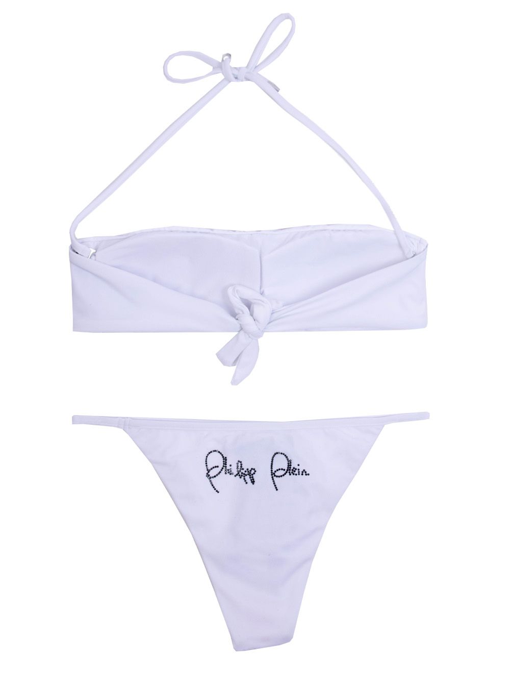 Bandeau Bikini in White with Crystal Logo