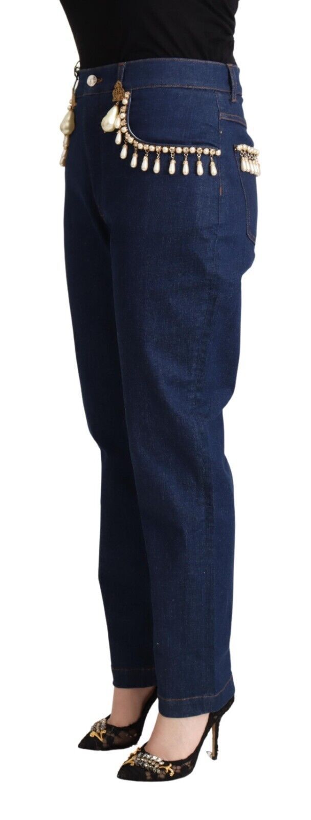 Dark Blue Embellished Denim Tapered Jeans