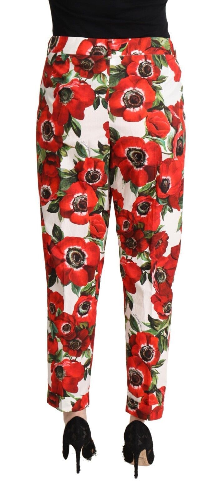 White Red Anemone Cotton Trouser Tapered Pants