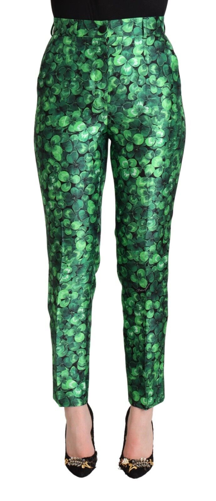 Green Leaf Print Silk Trouser Tapered Pants
