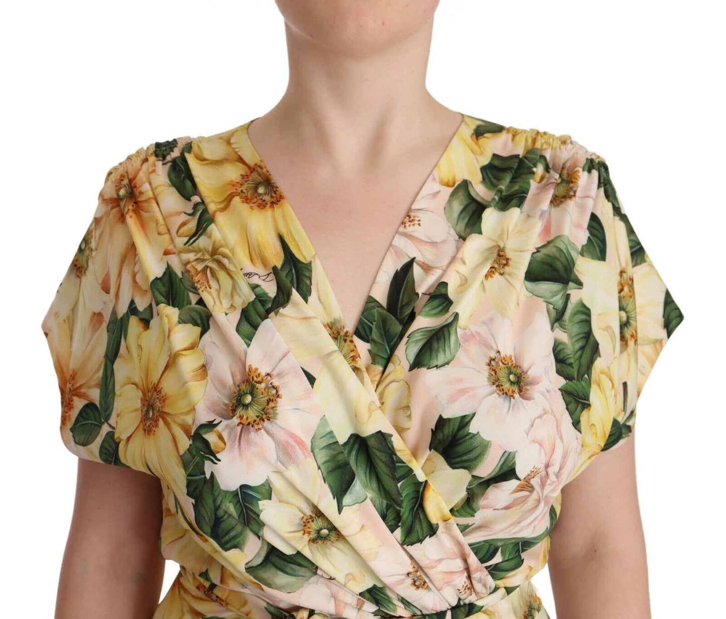 Yellow Floral Print Mini Wrap Around Dress