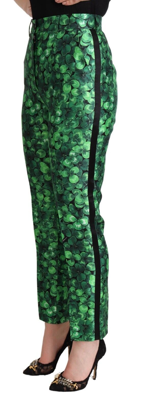 Green Leaf Print Silk Trouser Tapered Pants