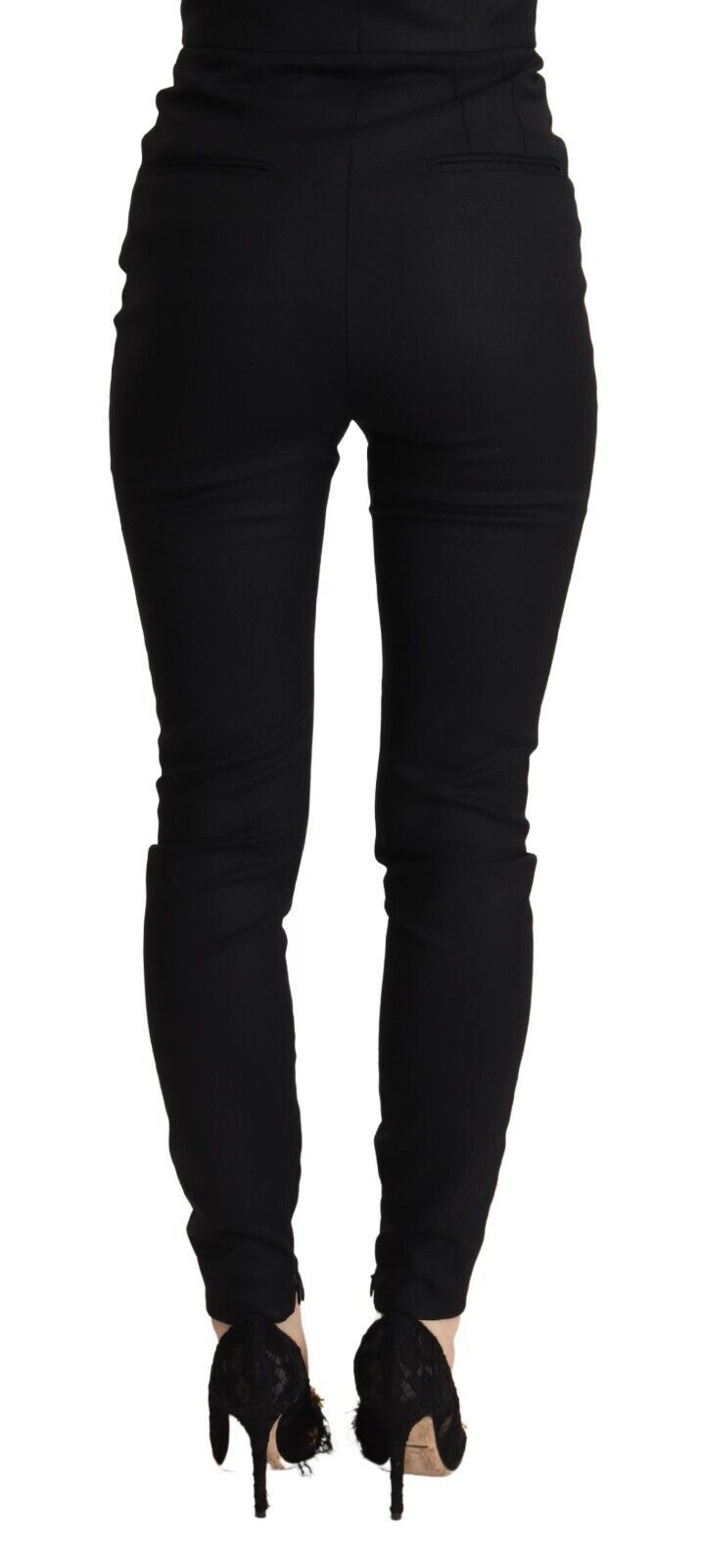 Black Wool High Waist Amore Logo Slim Fit Pants