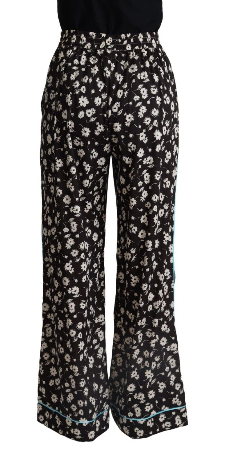 Black Floral Mid Waist Wide Leg Pants