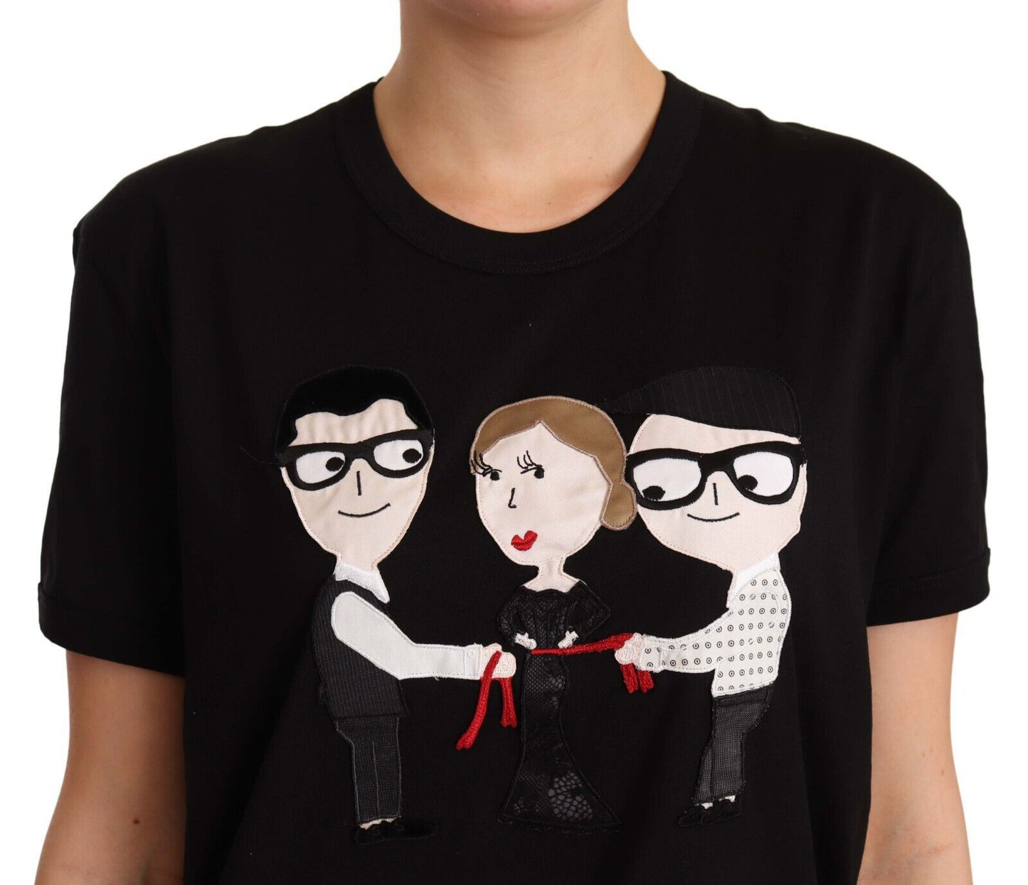 Black #dgfamily Cotton Crewneck Top T-shirt