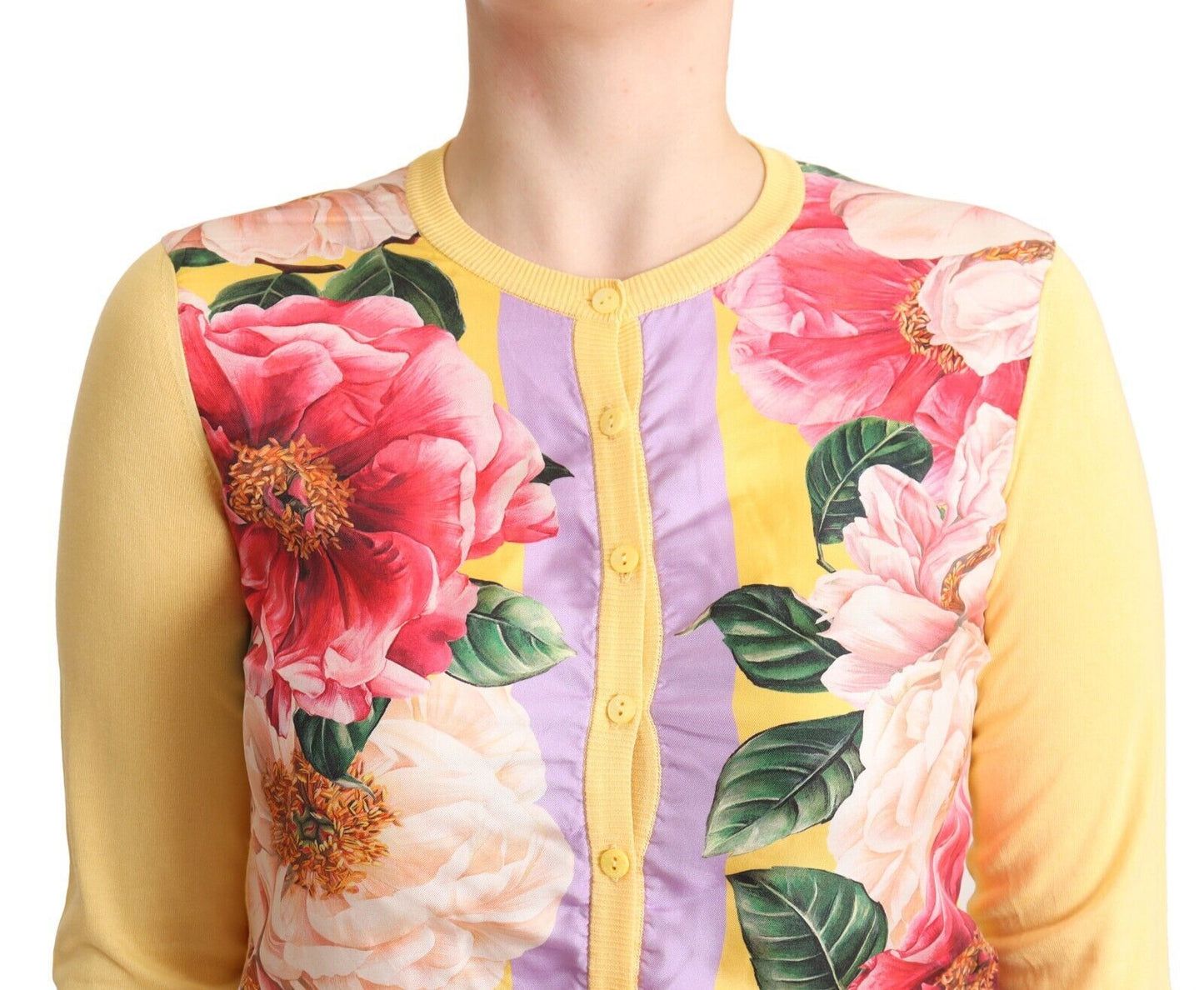 Yellow Floral Long Sleeves Button Cardigan Top