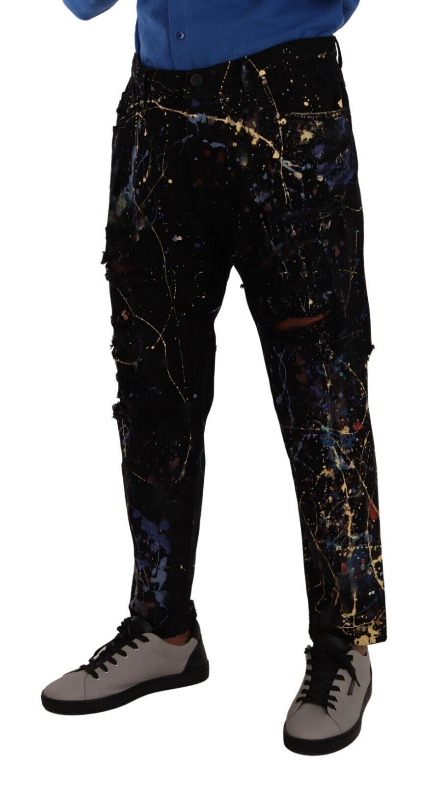 Black Color Splash Cotton Denim Jeans