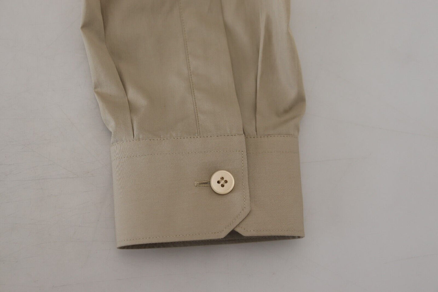Beige Cotton Long Sleeves Dress Formal Shirt