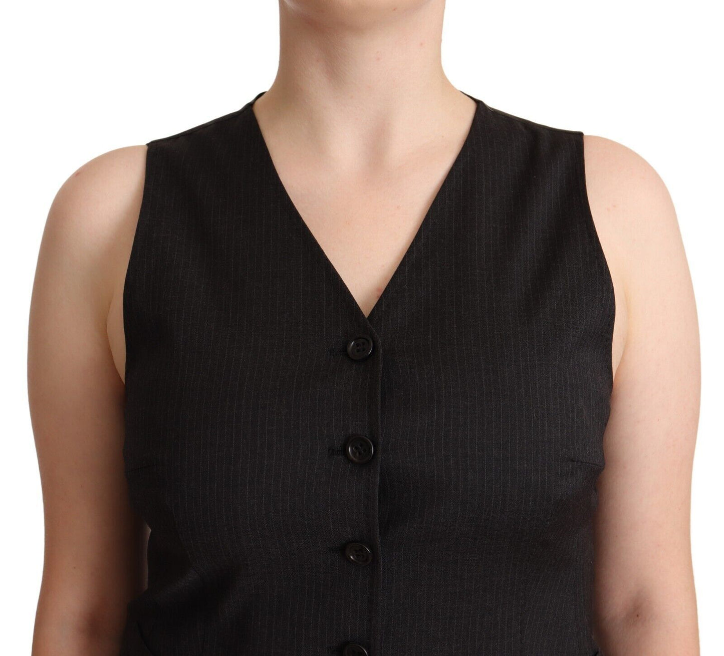 Black Button Down Sleeveless Vest Viscose Top