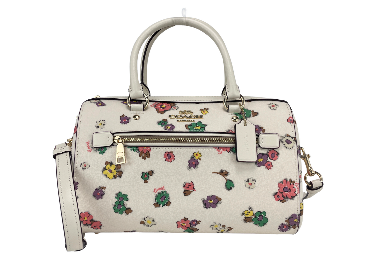 (CA229) Floral Field Leather Rowan Medium Satchel Handbag Purse Crossbody