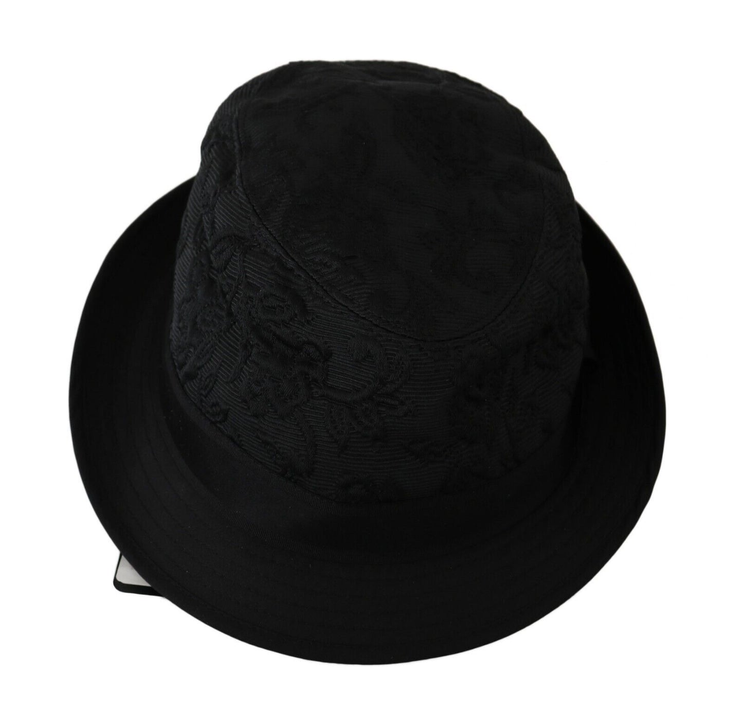 Black Acetate Floral Jacquard Fedora Hat