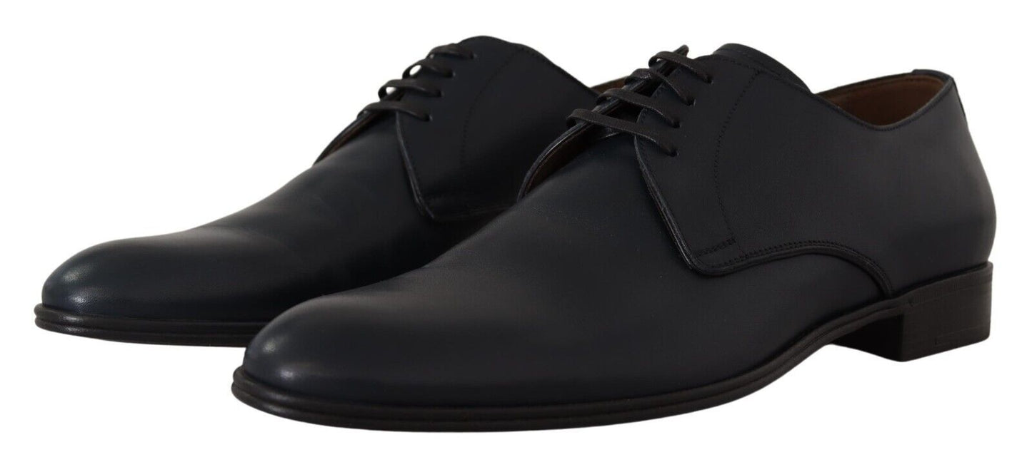Navy Blue Leather Lace Up Formal Derby Shoes