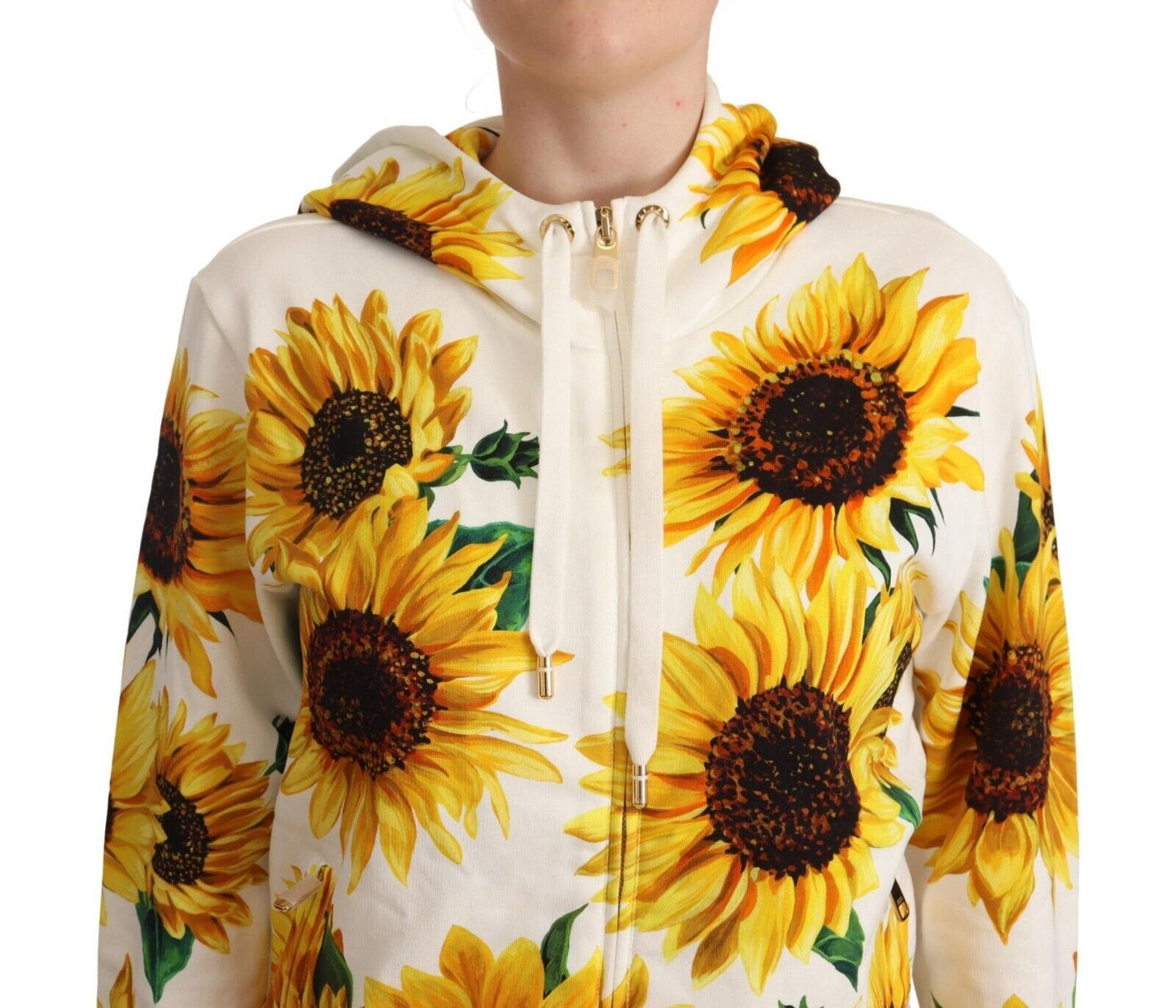 White Daisy Sunflower Hooded Zipper Cotton Sweater