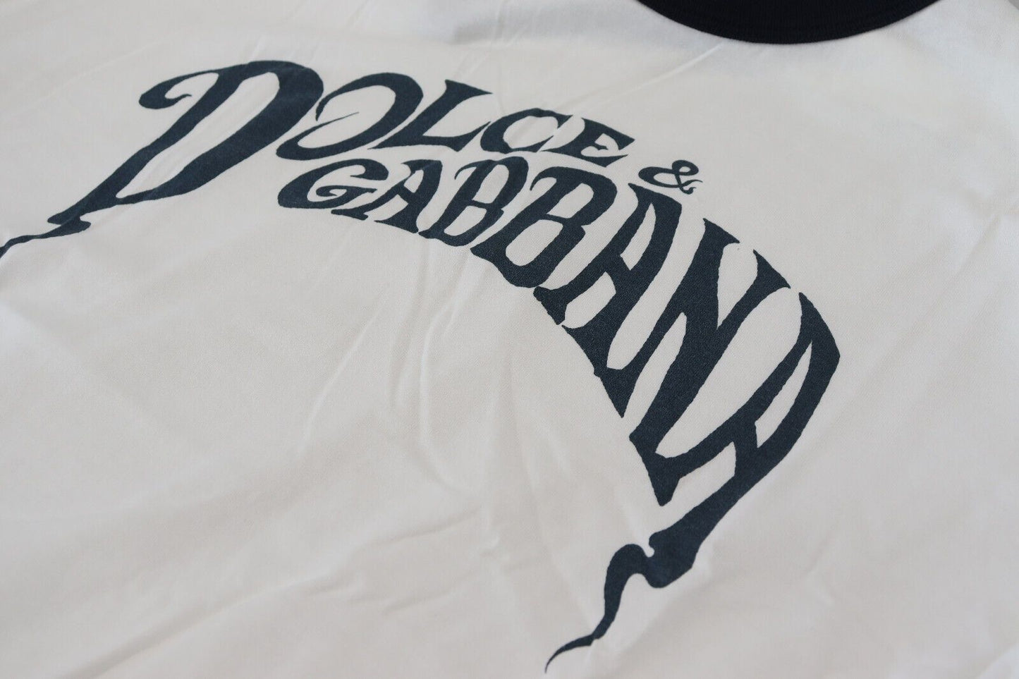 White Logo Print Cotton Crewneck T-shirt