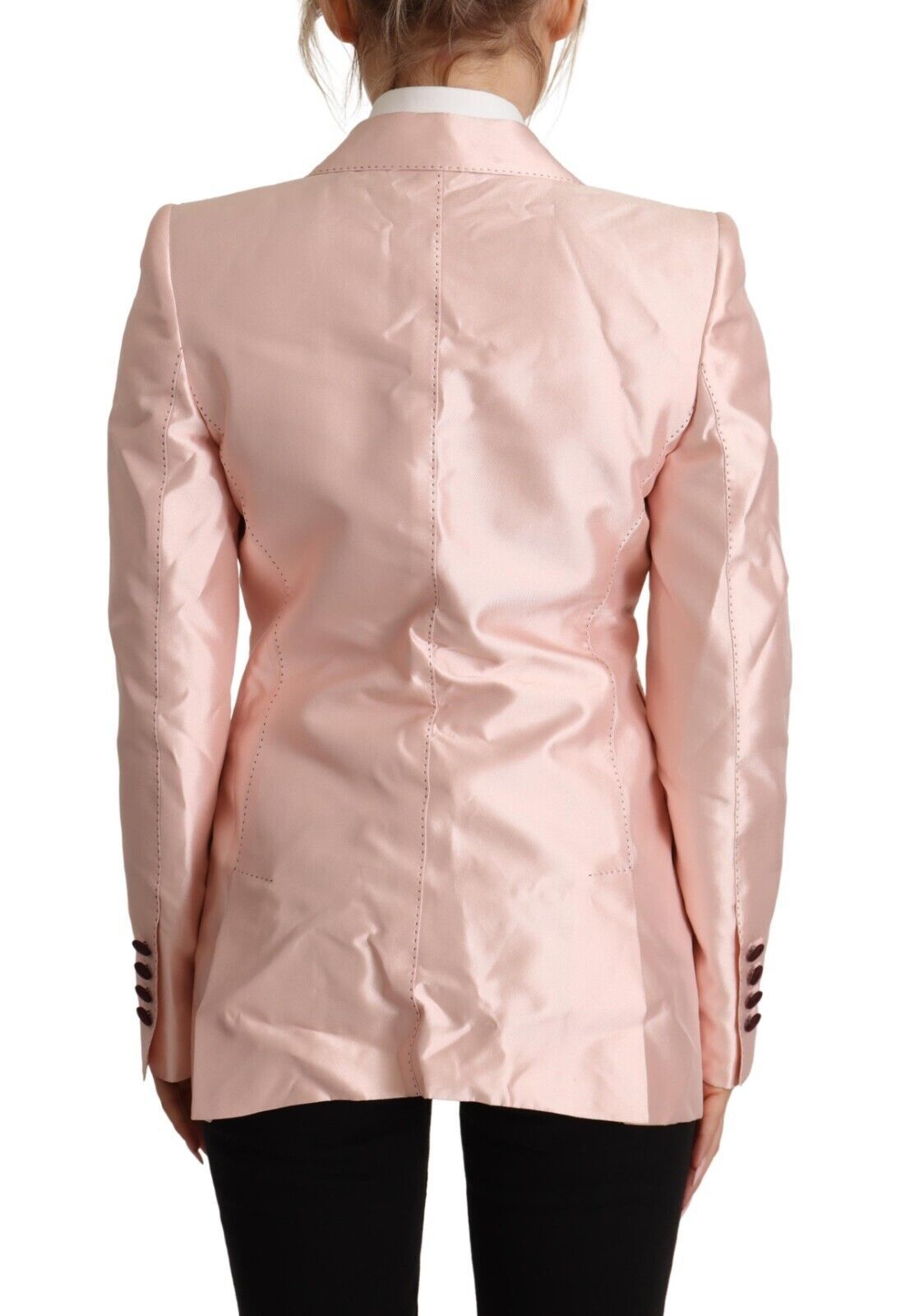 Pink Satin Long Sleeves Blazer Coat Jacket